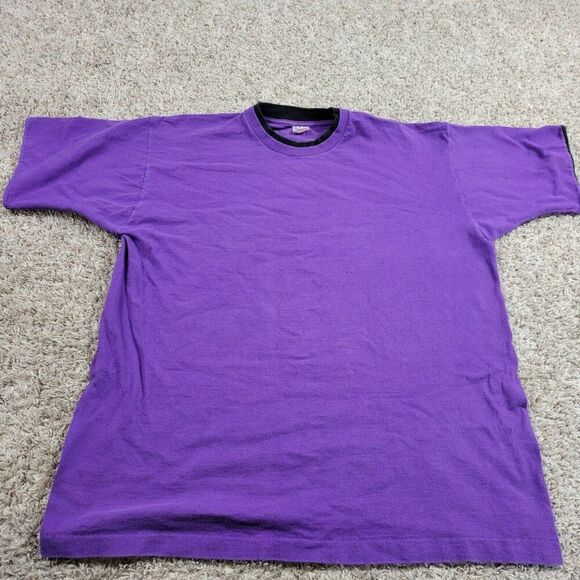 Vintage Fruit of The Loom T Shirt Adult XL Purple Black Double Collar/Sleeve USA - Picture 1 of 10